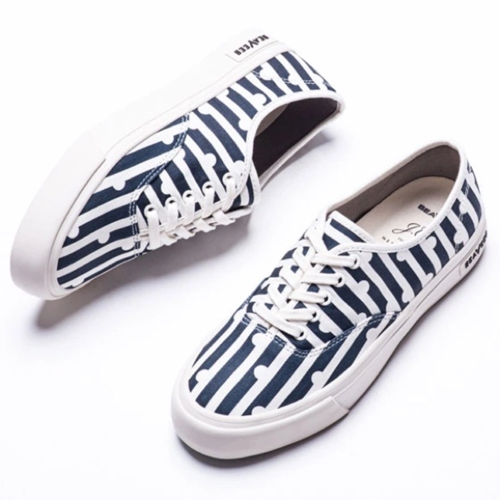 NWOT J. Crew Navy and White Striped Canvas Sneakers